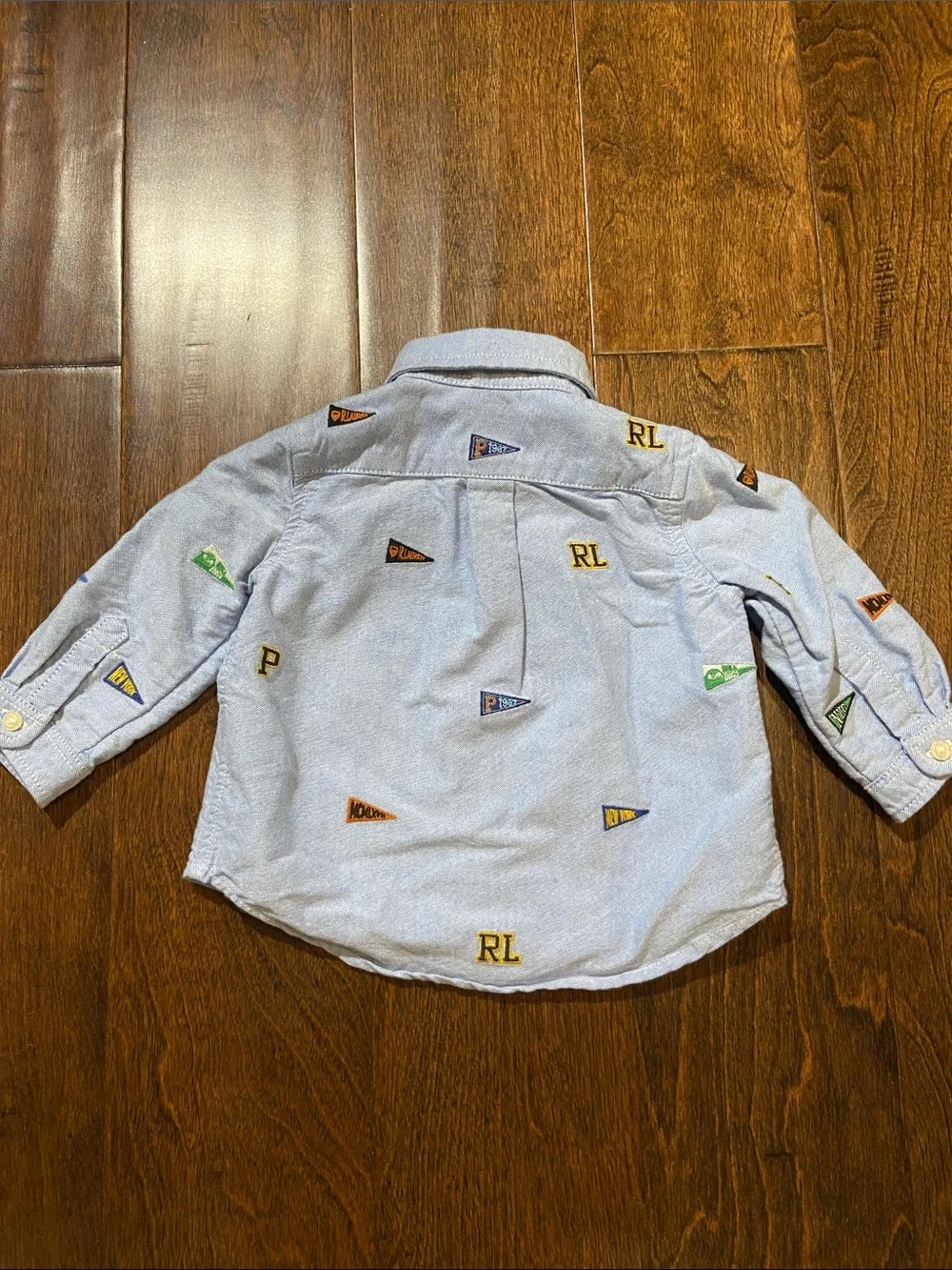 Ralph Lauren embroidered flags baby boy button down shirt SZ 6M
